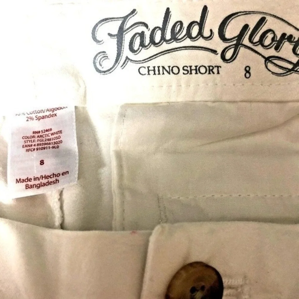 NWT White Chino‎ Shorts Faded Glory Rolled/Straight Activewear Womens 8 32x10